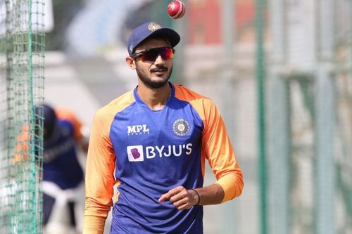 Axar Patel during Team India's practice session. Pic: BCCI