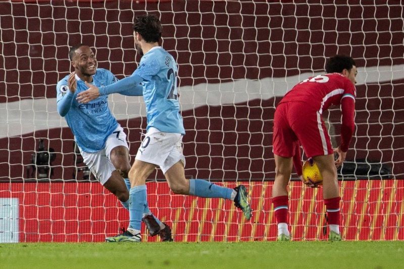 Sterling(L) found the net at Anfield