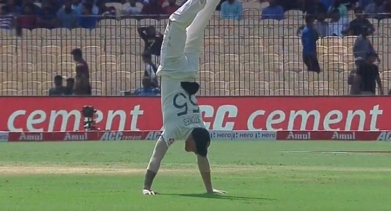 Ben Stokes entertaining the Chennai crowd with a handstand on Monday