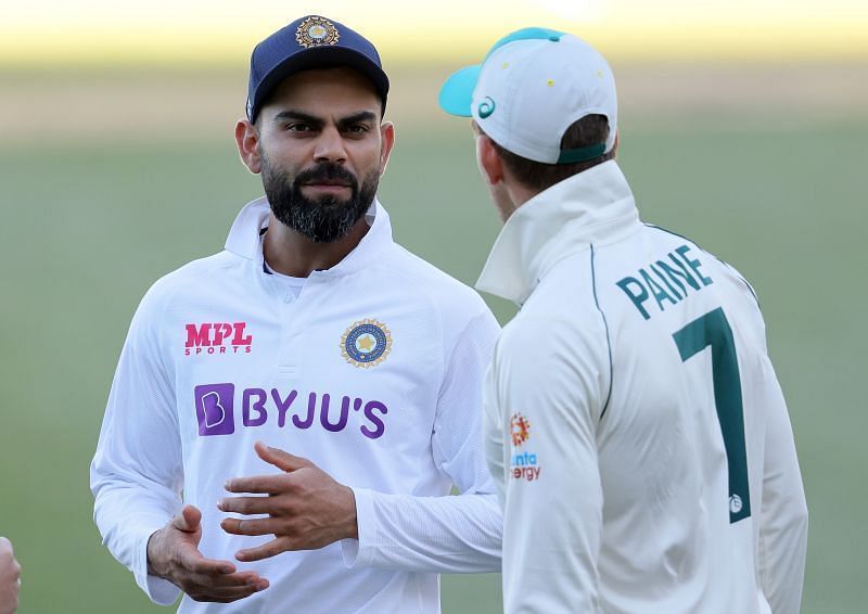 Team India skipper Virat Kohli with Tim Paine after Adelaide Test