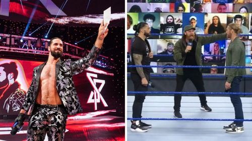 Seth Rollins, Roman Reigns, Sami Zayn, and Edge seen in the frames