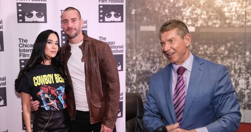 AJ Lee, CM Punk, and Vince McMahon.