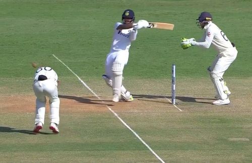 Cheteshwar Pujara's unfortunate dismissal (P.C. Twitter @man4_cricket)