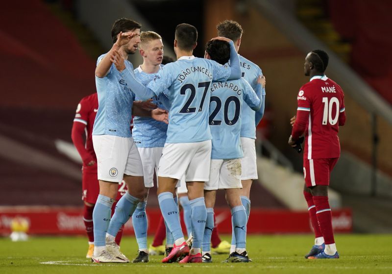Manchester City claimed a statement win by beating Liverpool 4-1 at Anfield.