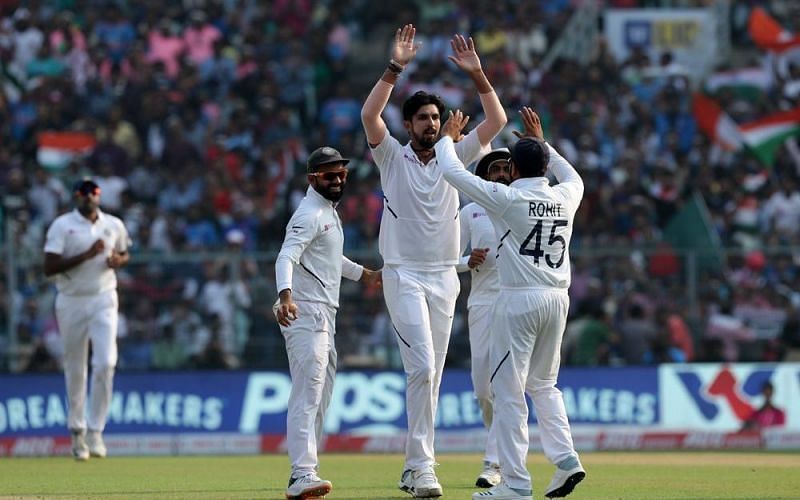 Ishant Sharma celebrates a wicket for India