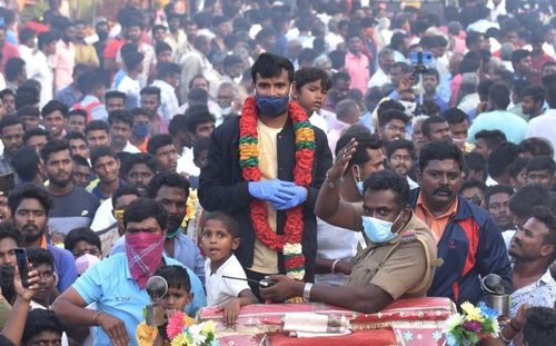 T Natarajan got a rousing welcome on his return from Australia. Pic: T Natarajan/ Twitter