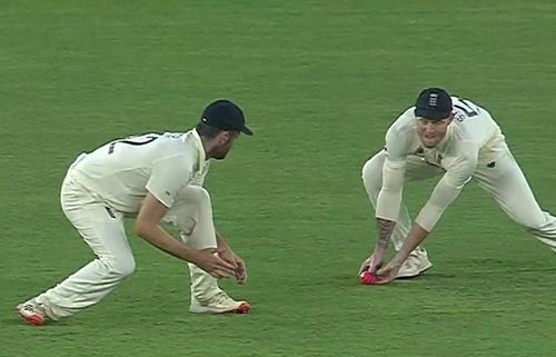 Ben Stokes attempting the controversial catch in the slip cordon on Wednesday. (Image source: Twitter