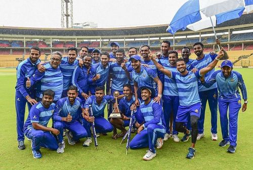 Karnataka with the Vijay Hazare Trophy