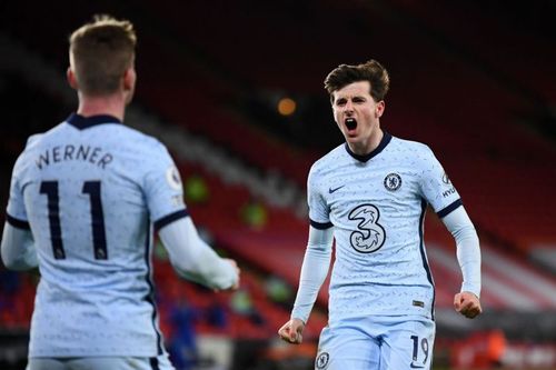 Mason Mount (right) celebrates Chelsea's opening goal with Timo Werner (left).