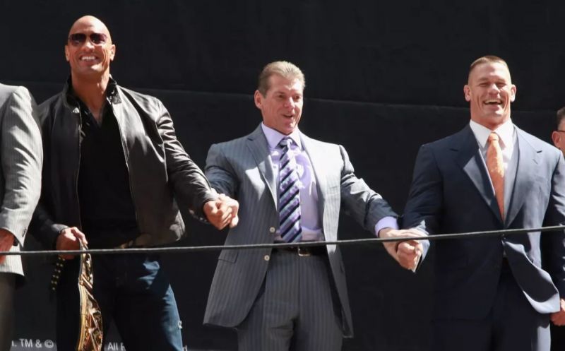 The Rock, Vince McMahon, and John Cena