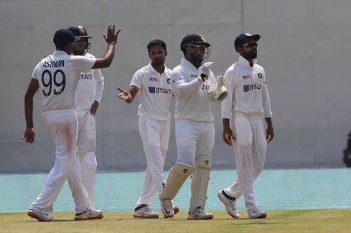 Shahbaz Nadeem celebrates with teammates. Pic: BCCI