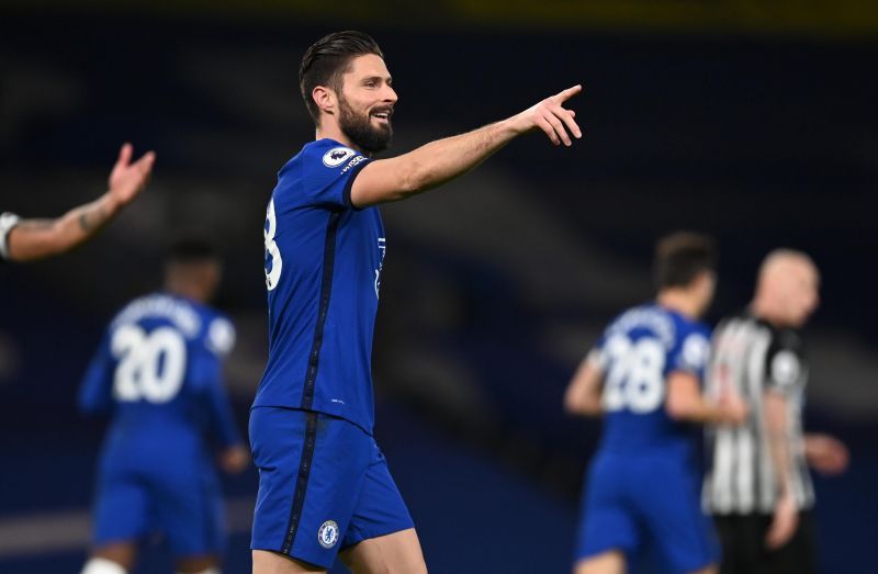 Olivier Giroud celebrates the opener in Chelsea&#039;s dominant win over Newcastle United