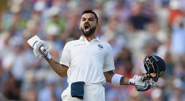 India skipper Virat Kohli celebrates a Test hundred