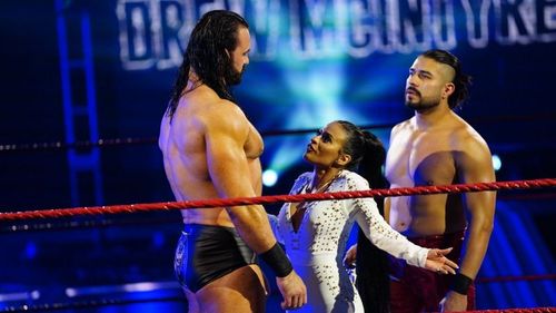 Drew McIntyre, Zelina Vega, and Andrade