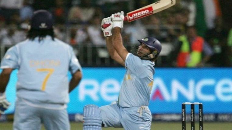 Yuvraj Singh hit six sixes off a Stuart Broad over.