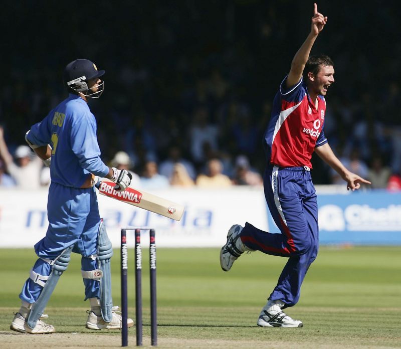 Steve Harmison on fire after getting Rahul Dravid at Lord's, 2004