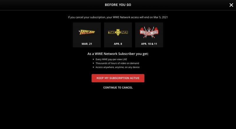 The cancellation screen of the WWE Network confirms the date of the next NXT TakeOver event.