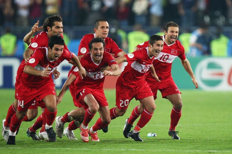Ecstatic Turkey players after beating Croatia