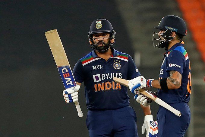 Rohit Sharma (left) and Indian captain Virat Kohli