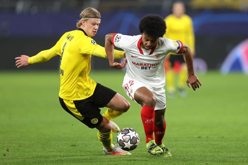 Erling Haaland in Champions League action for Borussia Dortmund