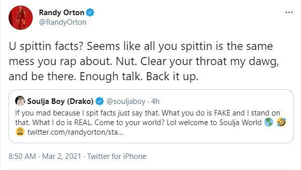 Randy Orton also challenged Soulja Boy to join him in WWE