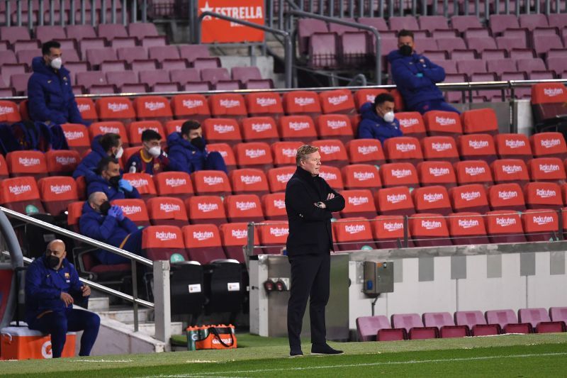 Barcelona manager Ronald Koeman looks on during a match