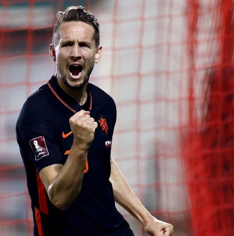 Luuk de Jong celebrates after scoring a goal.