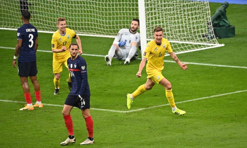 Ukraine rejoice after France scored an own goal.