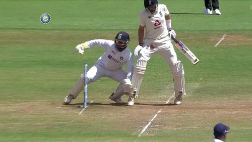 Virat Kohli's throw hits Joe Root in an 'awkward' area. (P.C.: Twitter)