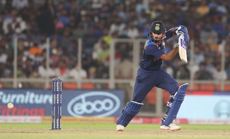 Shreyas Iyer in action during India v England - 2nd T20 International