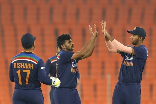 Shardul Thakur celebrates a wicket. Pic: BCCI