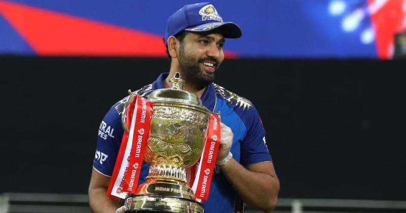 Rohit Sharma poses with his fifth IPL title as captain