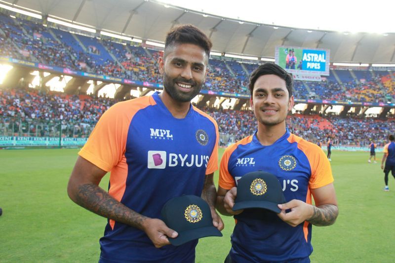 Suryakumar Yadav and Ishan Kishan with their India caps