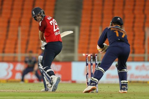 Dawid Malan is stumped off Washington Sunder's bowling in the 3rd T20I (Image source ICC)