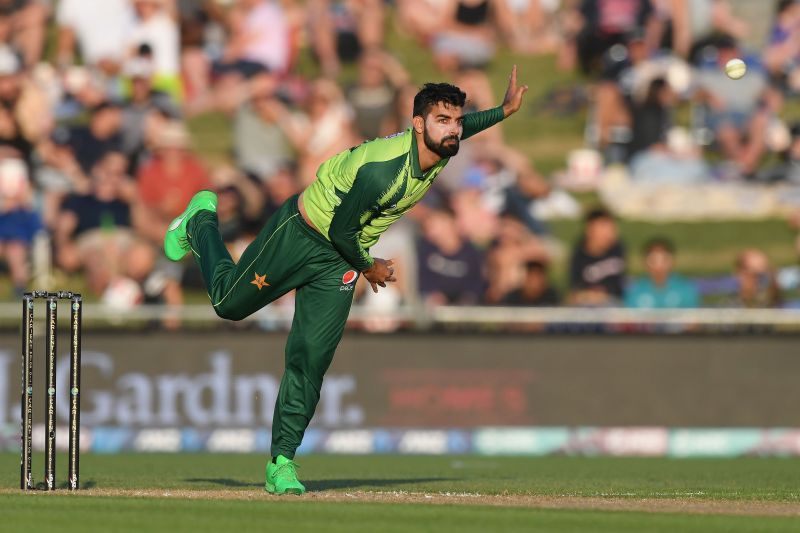 Shadab Khan in action for Pakistan