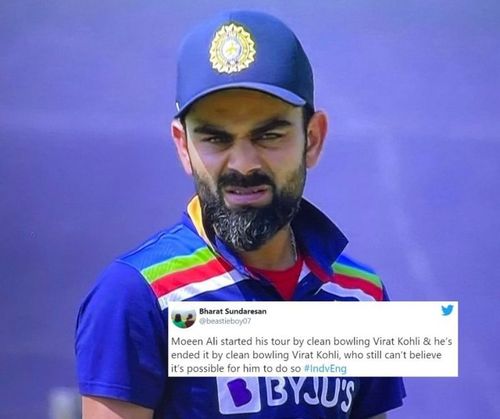 Virat Kohli in disbelief as he is cleaned up by Moeen Ali again