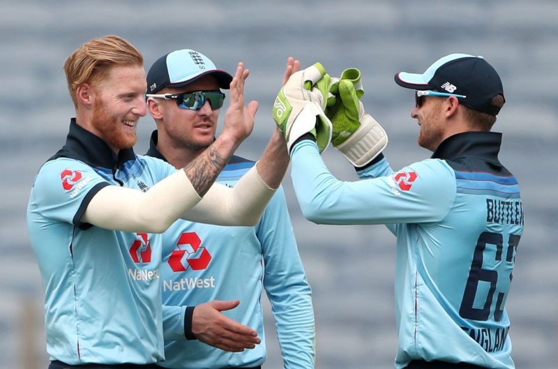 Ben Stokes celebrates a wicket for England