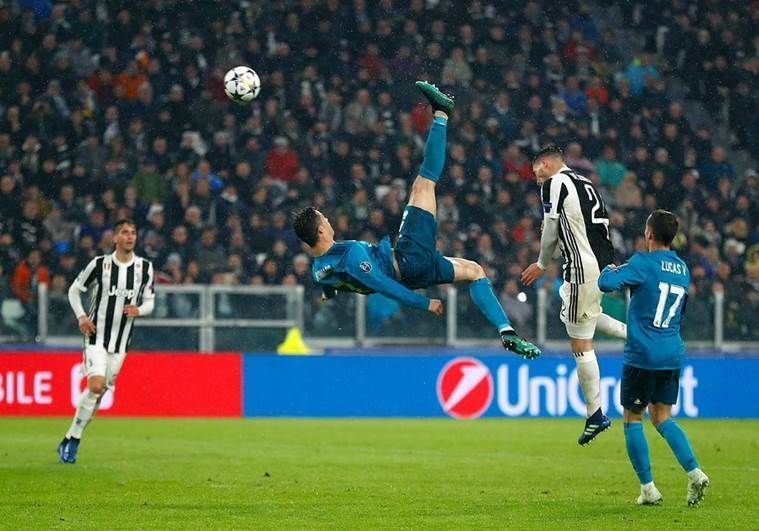 Cristiano Ronaldo (air borne) scored a stunner at Juventus; months later, he would join the club.