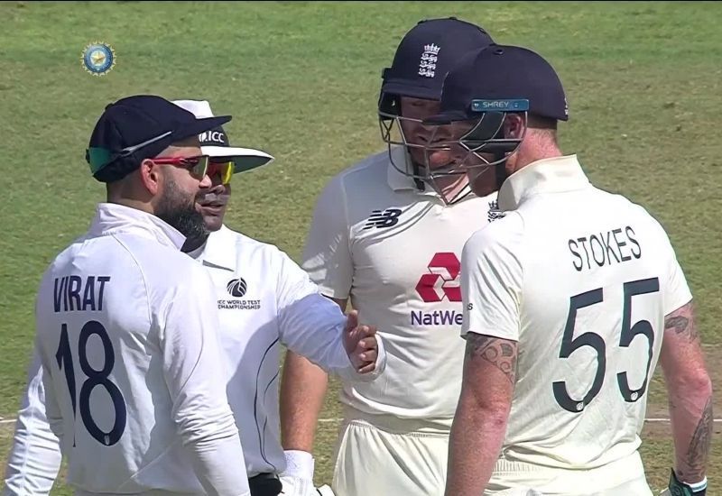 Virat Kohli and Ben Stokes having a go at each other. Pic: BCCI