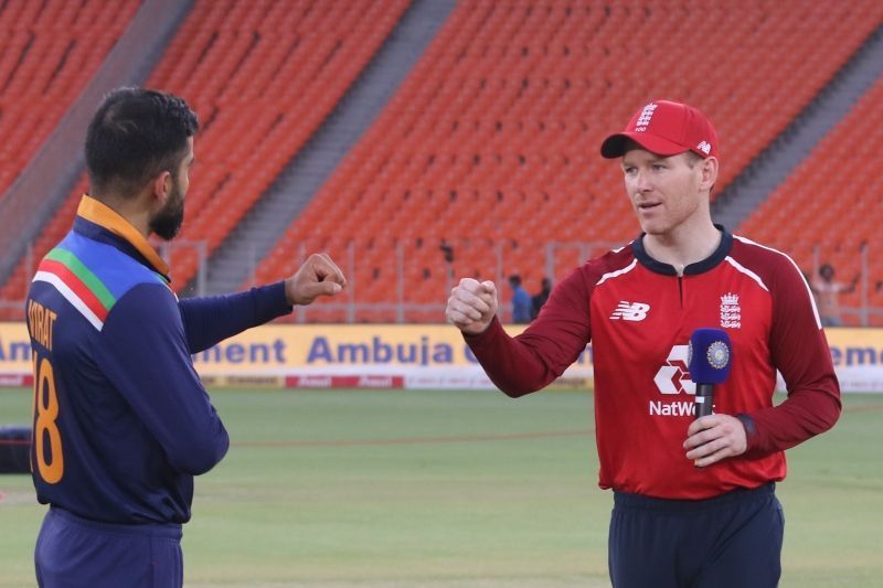 Virat Kohli and Eoin Morgan. Pic: BCCI