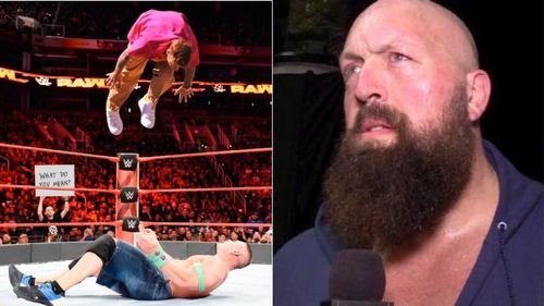 Justin Bieber and John Cena's mocked-up image (left); The Big Show (right)