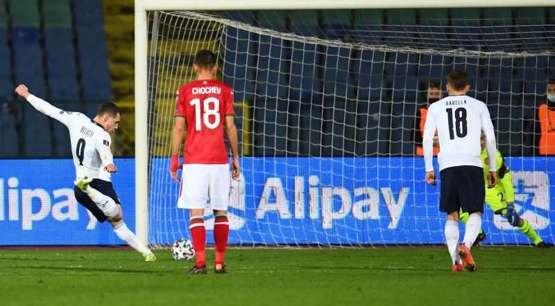 Andrea Belotti scores from the spot in the first half.