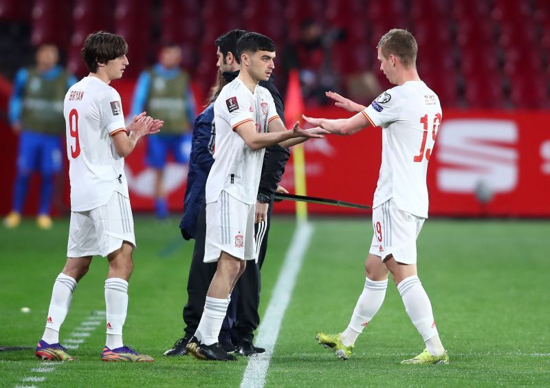 Pedri comes on for Dani Olmo