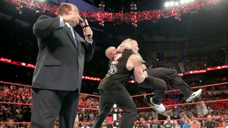 Randy Orton executing an RKO on Brock Lesnar