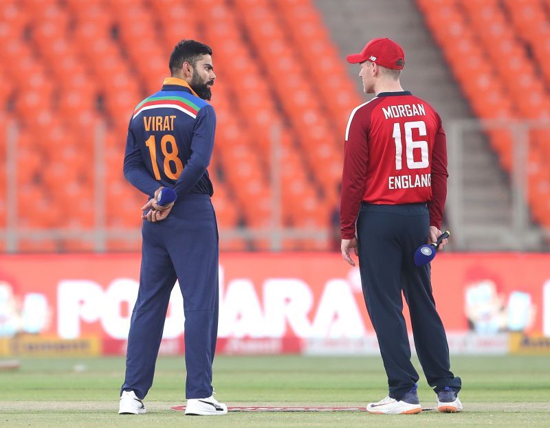 Virat Kohli (left) and Eoin Morgan