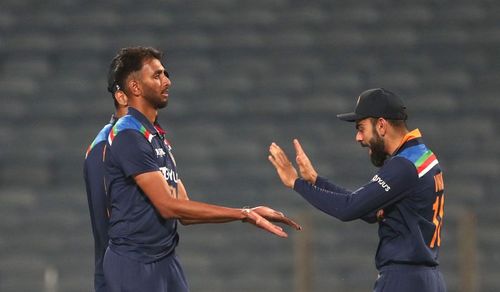 Prasidh Krishna (left) returned with figures of 2-58 in the second ODI against England.