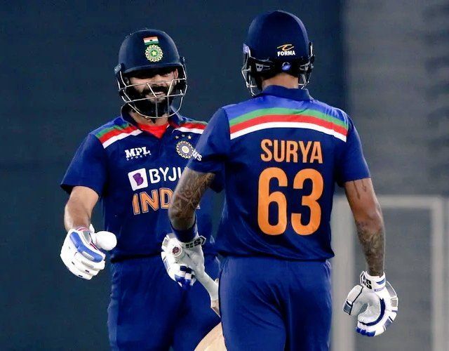 Virat Kohli and Suryakumar Yadav shared a crucial 49-run stand in the 5th T20I(PC:Twitter)