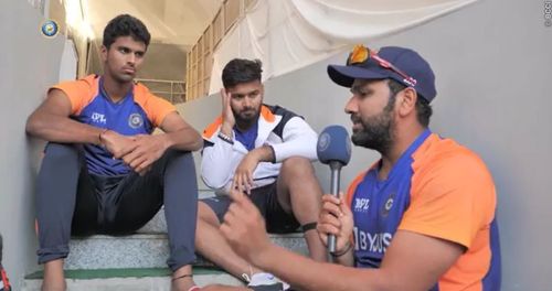 Rohit Sharma, Rishabh Pant and Washington Sundar (from right to left). Pic: BCCI