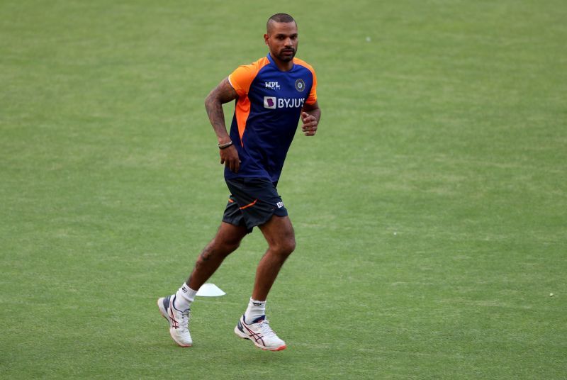 Shikhar Dhawan jogs at the Narendra Modi Stadium