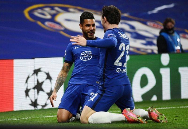 Emerson celebrates his Champions League goal for Chelsea